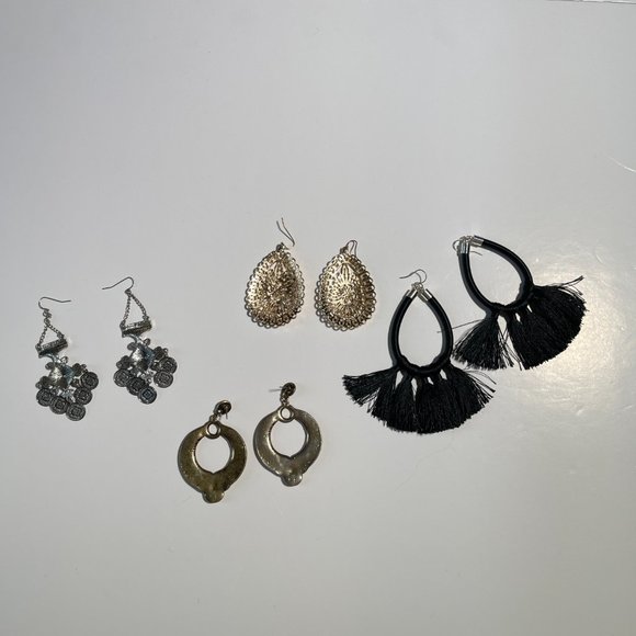 Bundle of 4 Bohemian Earrings, Black Tassel's, Silver and Gold Combination - Picture 6 of 11